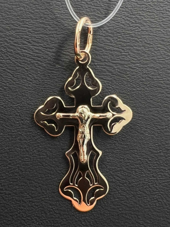 На фото Золотые кресты в Казахстане №крестик из красного золота без вставки вес 0.8 г:     .