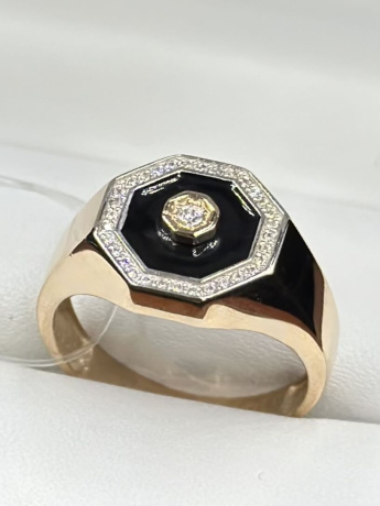 На фото Золотые печатки в Казахстане №печатка из красного золота с фианитом и эмалью 20 вес 5.42 г:     .