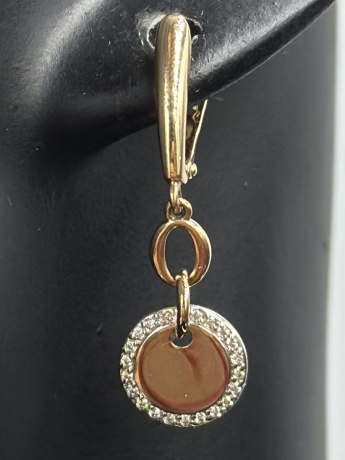 На фото Золотые серьги  №серьги из красного золота с цирконием вес 2.84 г:     .