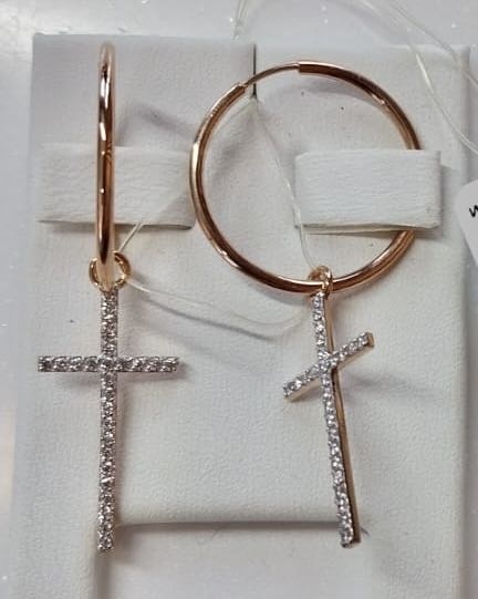 На фото Золотые серьги с янтарем в Казахстане №серьги из красного золота с фианитом вес 2.21 г:     .