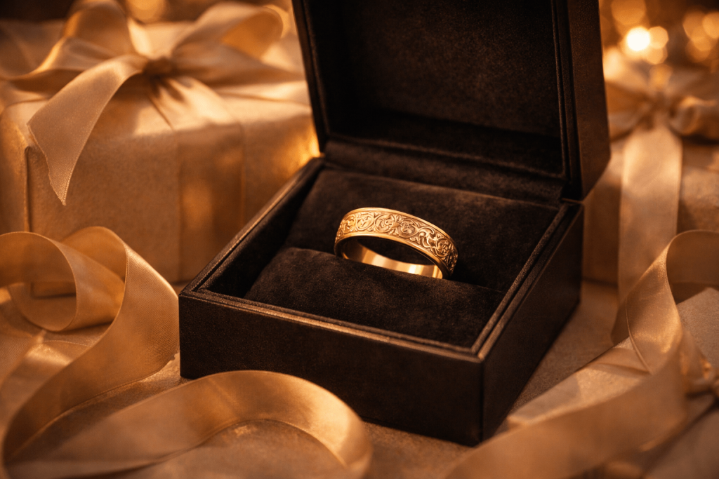 Ювелирное украшение с гравировкой в подарочной коробке на годовщину