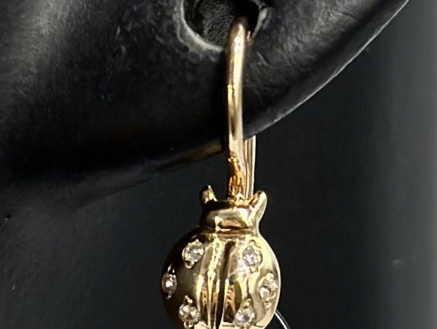 На фото Золотые серьги  №серьги из красного золота с фианитом вес 1.21 г:     .