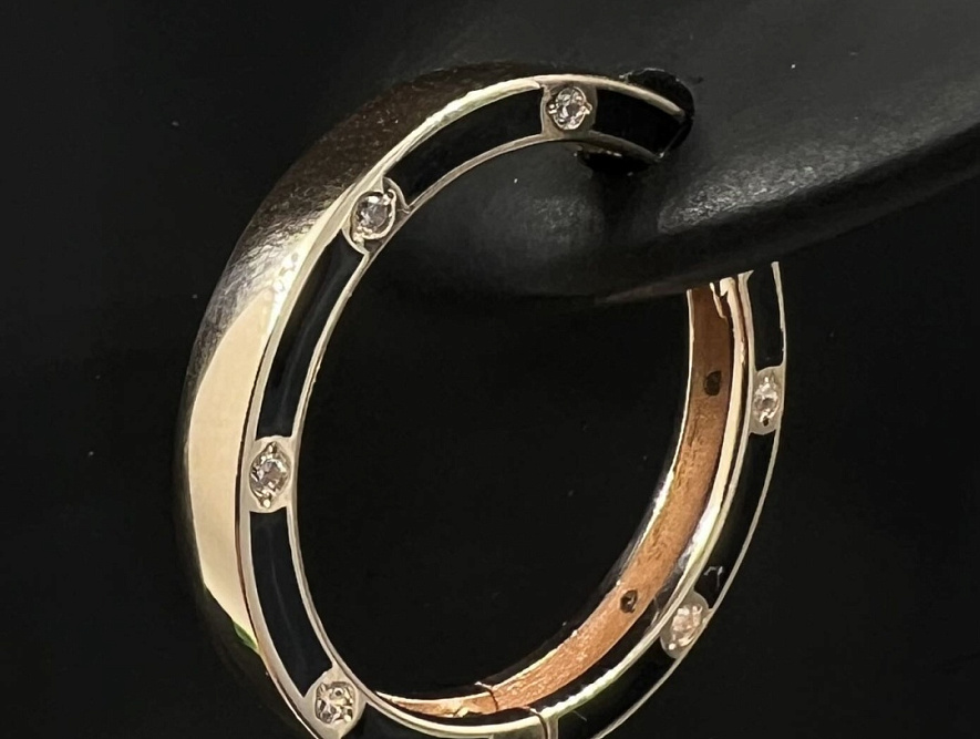 На фото Золотые серьги с янтарем в Казахстане №серьги из красного золота с фианитом и эмалью вес 6.83 г:     .