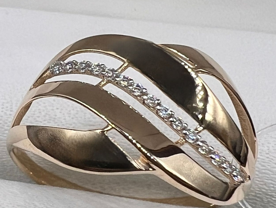 На фото Золотые кольца в Казахстане №кольцо из красного золота с фианитом 19.5 вес 1.84 г:     .