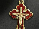 На фото Золотые кресты в Казахстане №крестик из красного золота с бриллиантом и эмалью вес 6.36 г:     .