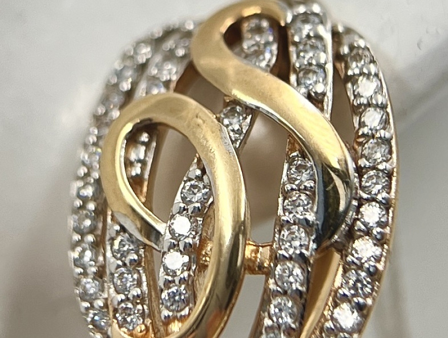 На фото Золотые серьги  №серьги из красного золота с фианитом вес 4.13 г:     .