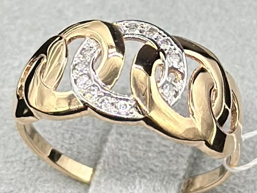 На фото Золотые кольца в Казахстане №кольцо из красного золота с фианитом 17.5 вес 1.86 г:     .